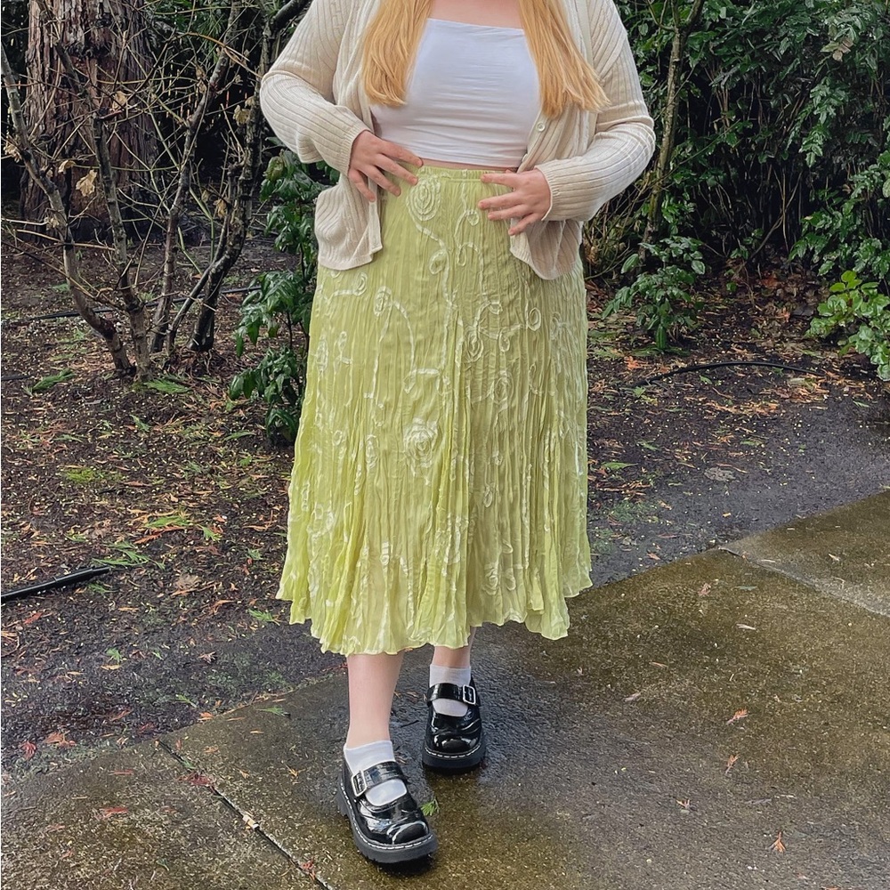 Lime Green Flowy Vintage Maxi Skirt with Texture